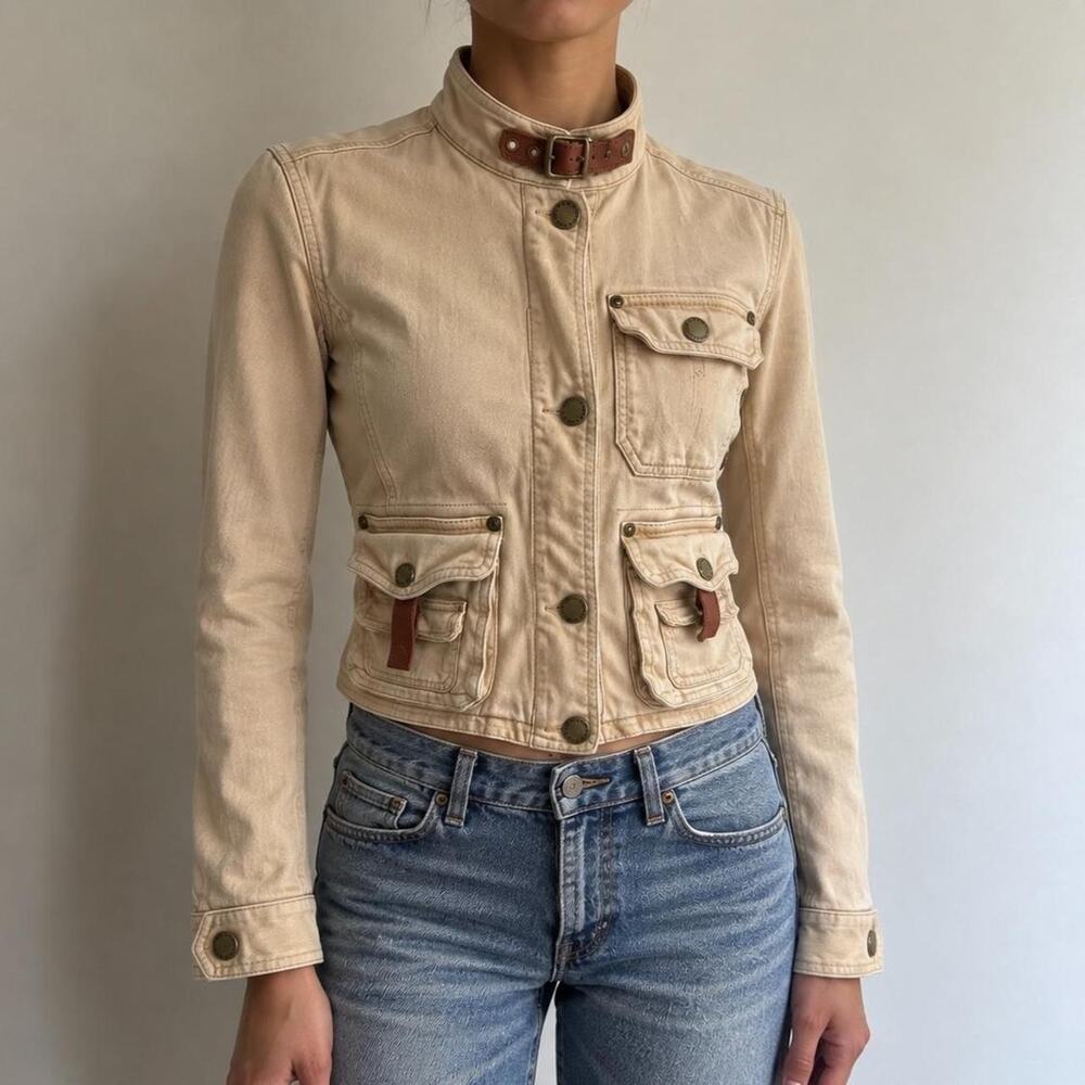 Vintage Ralph Lauren Tan Equestrian Moto Heritage Utility Jacket Size Large